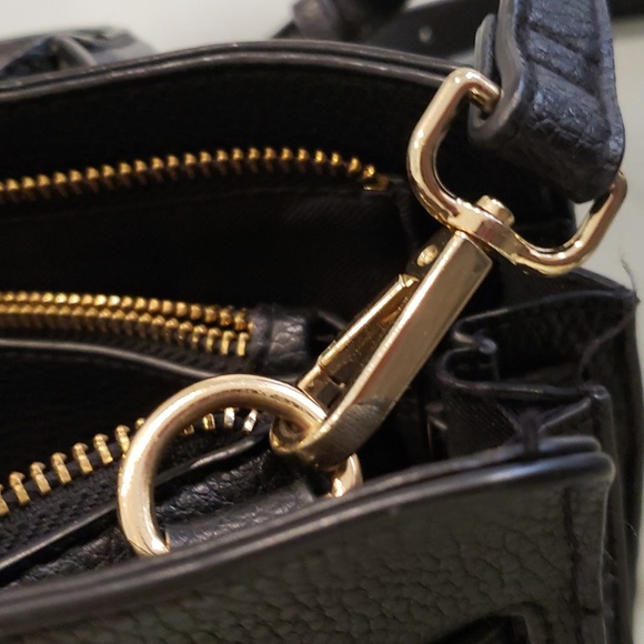 A New Day Adjustable Satchel Black three compartments. Faux Pebbled Leather. - Picture 3 of 7